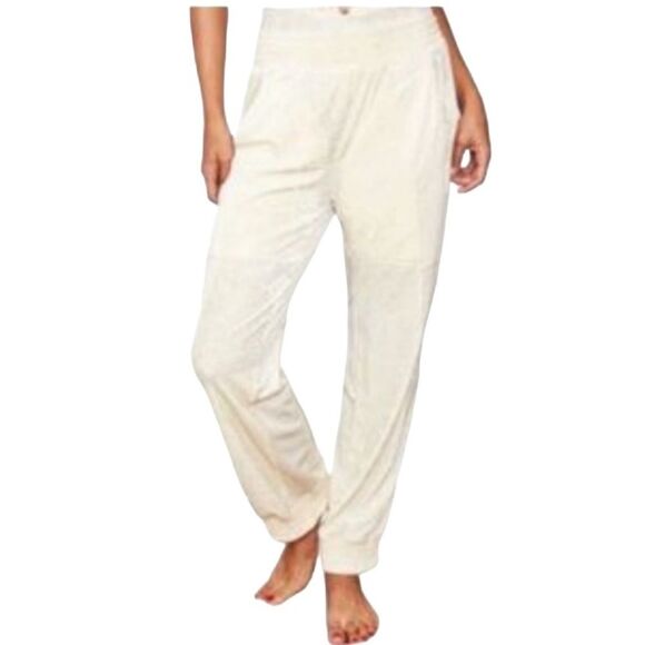 we are hah Pants - We Are HAH 1 Track Mind Crushed Velvet Jogger Pant in Almond Milk Slouchy